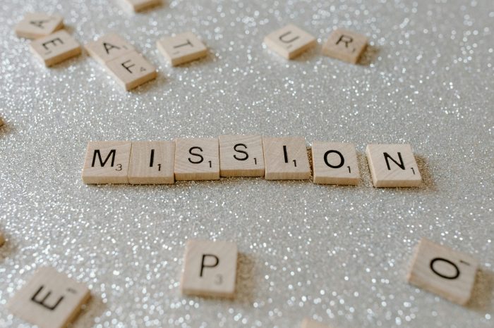 Mission in scrabble tiles
